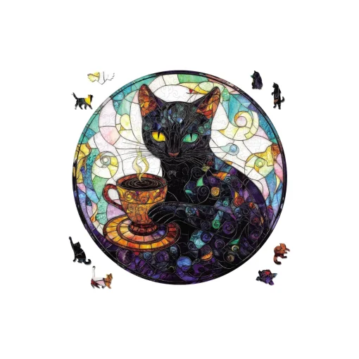 Black Cat and Coffee Cup Mosaic Puzzle