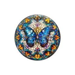 Blue Butterfly Round Puzzle With Decorative Mosaic Artwork