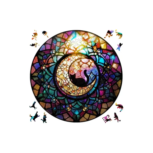 Colorful Cat Moon Puzzle With Mosaic Pattern
