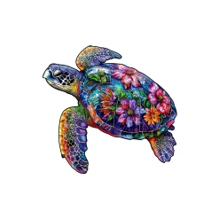 Colorful Sea Turtle Puzzle With Floral Mosaic Artwork