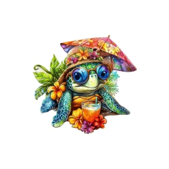 Tropical Sea Turtle Beach Puzzle With Umbrella And Floral Scene